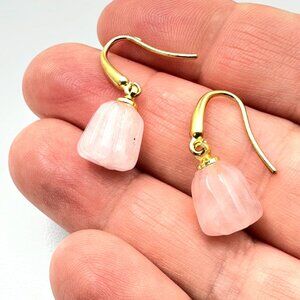 Pink Rose Quartz Gemstone Pumpkin Drop 18K Gold Plated Pierced Earrings Fall